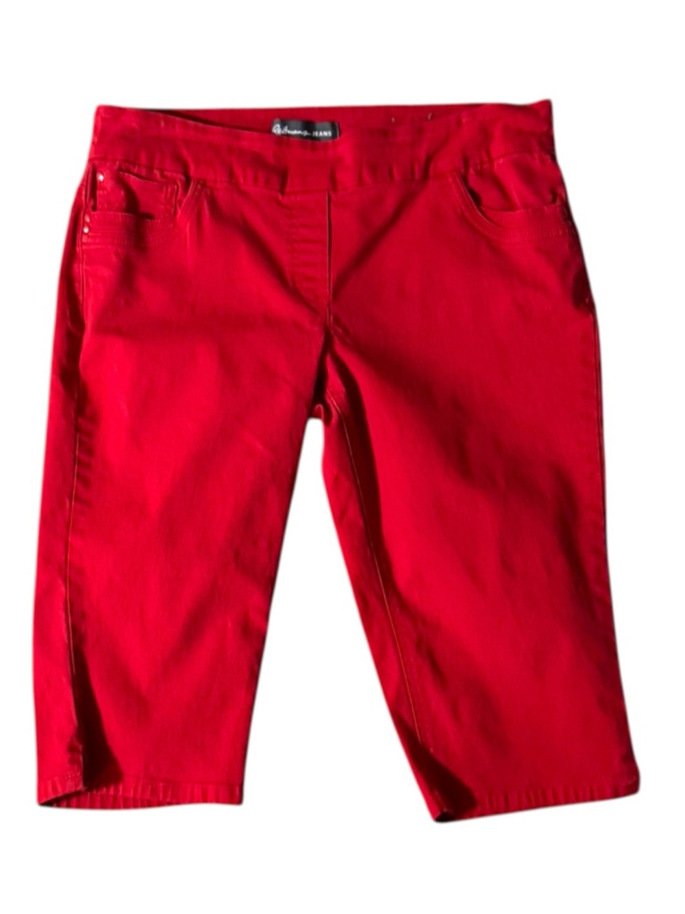 Reitmans Jeans Pull On Capris Red Womens 14 Petite Cotton Blend Stretch